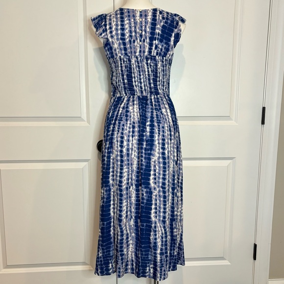 THML Blue Purple Tie Dye Sleeveless Ruffle Smocked Midi Dress S - Picture 7 of 10